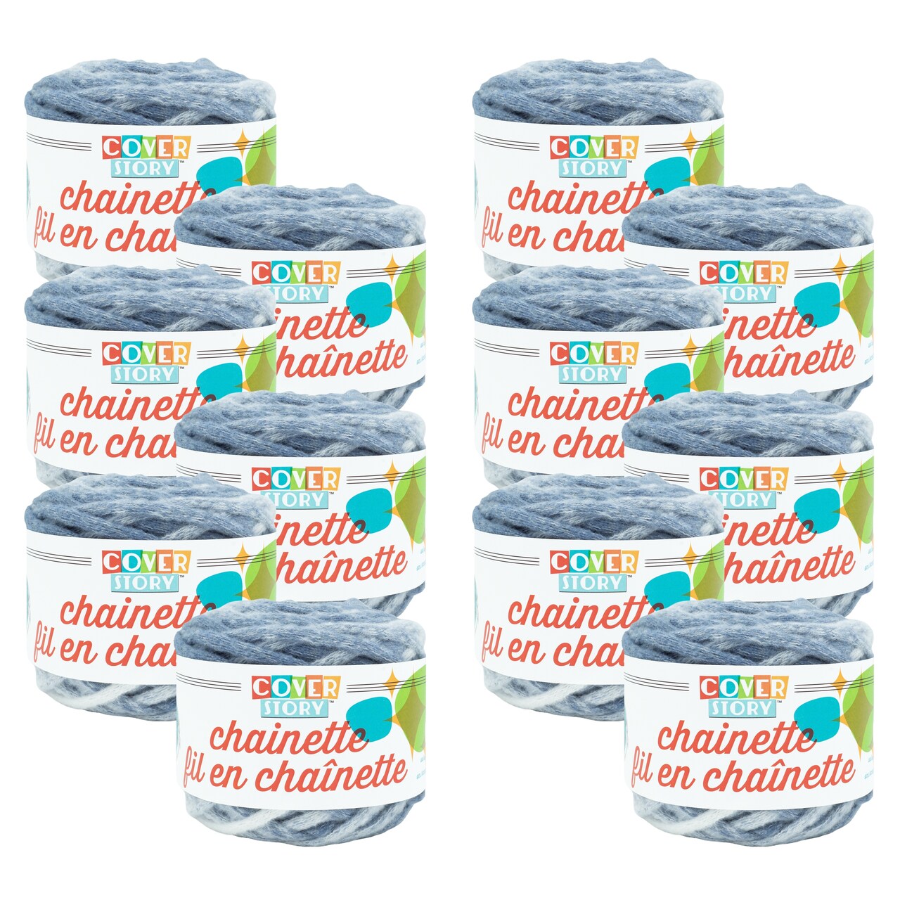 Lion Brand Yarn Cover Story Chainette Faded Denim Super Bulky Polyester Blue Yarn 12 Pack